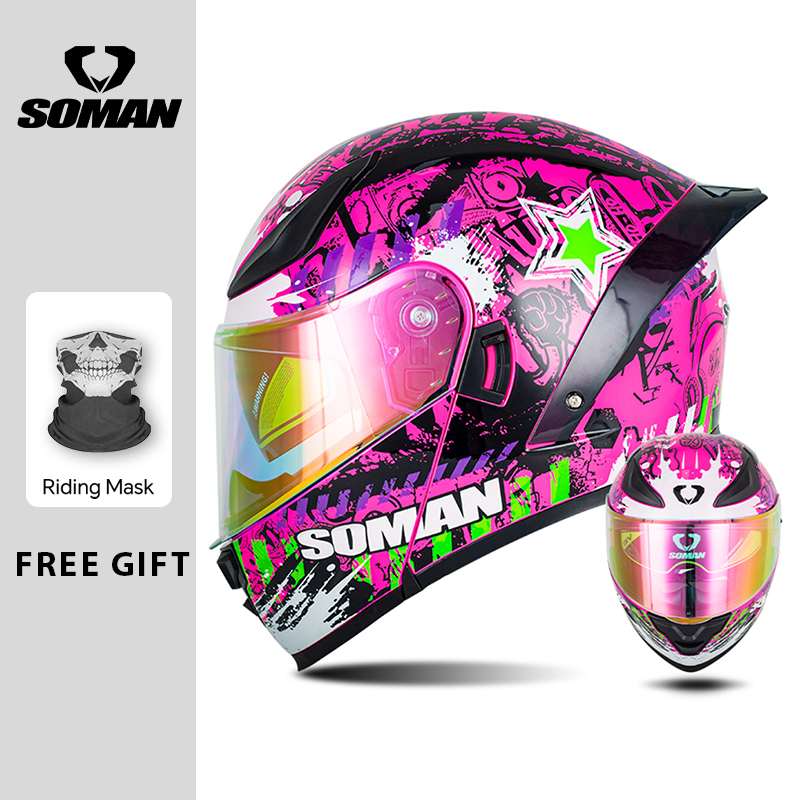 SOMAN Modular Helmet Flip Full - Dual Visor Motorcycle Racing Helmet recension och pris